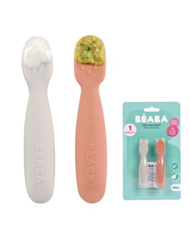 B aba 2 Set Babylenkungs 1st year of life silicone-pre-spoon baby cutlery from 4 months ergonomic form different textures ergonomic handle terracotta/velvet gray