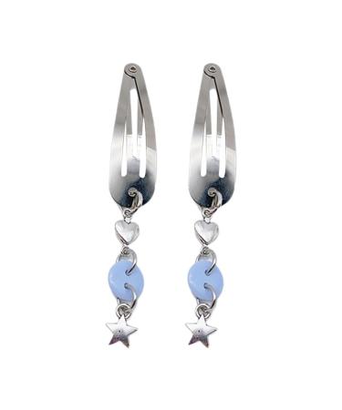 AJOIDR 2PCS Dangle Star Pendant Metal Hairpins Girl Teen Hair Clip Hot Day Spring Hair Clip for Woman Ponytail Side Hair Clip Dark Blue