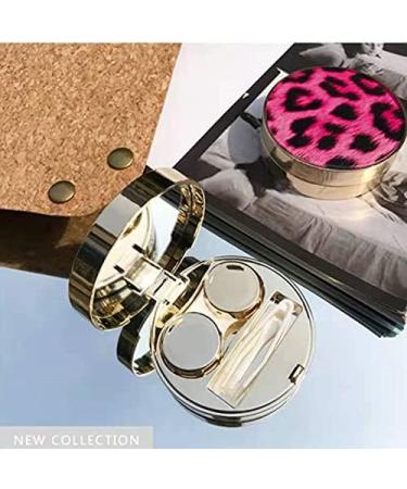 Pink Leopard Print Contact Lens Case Portable Contact Lens Case Contact Lens Case Set with Mirror Tweezers Wearing Stick Suitable for Daily Travel and Contact Lens Storage (Round) - Buy Online on GoSupps.com
