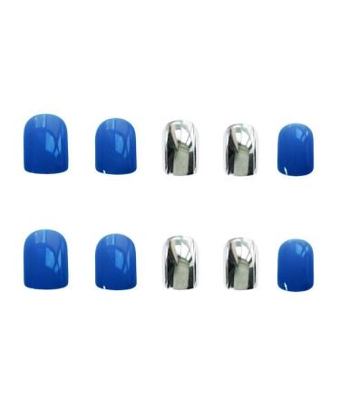 HUIL Artificial Nails False Nails Blue and Silver Artificial Nails 24 Nails Finished Nails