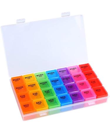 High Capacity Weekly Pill Box/Organiser 7 Day 4 Times A Day with 28 Copartments to Hold Plenty of Medication Vitamins and Supplements(Colour) - Buy Online on GoSupps.com