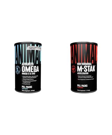 Animal Omega Omega 3 & 6 Supplement 30 Day Pack M-Stak Non-Hormonal Hard Gainers Muscle Building Stack 21 Count