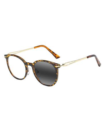 Multifocal Progressive Women's Round Metal UV400 Varifocal Transition Photochromic Reading Glass +1.0 +3.0 Leopard 2 x