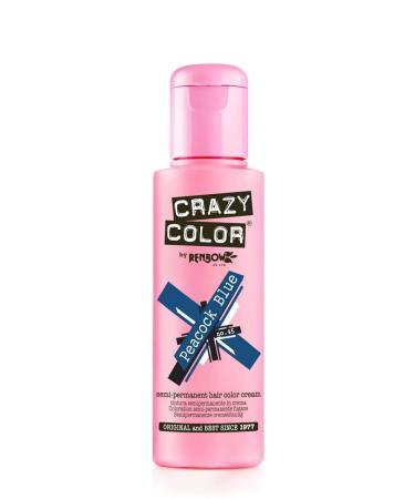 Renbow Crazy Color Semi-Permanent Hair Color Dye peacock blue 45-100 ml 1 pack (1 x 115 g) Peacock Blue 100 ml (1 pack)
