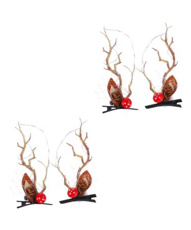 FRCOLOR 2 Pairs Luminous Antler Hair Clip dresses summer outfits hair clips Party Cosplay Hair Barrettes light reindeer hair clips Xmas Reindeer Antlers Hairpins headband
