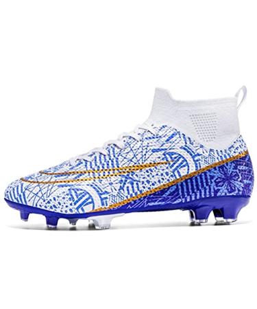 PTYIBO Kid's Football Cleats Comfort Soccer Boots for Football Cleat Running Blue 8.5