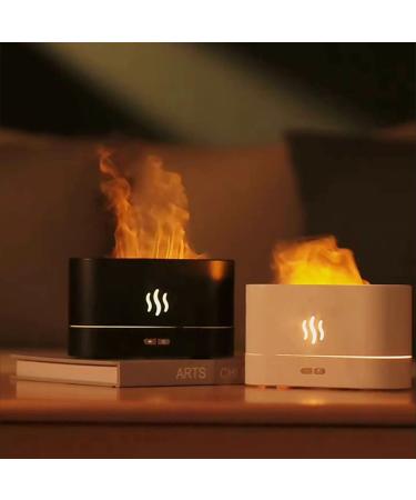 Simulated Flame Air Diffuser Essential Aroma Oil Diffuser Mini Portable Cool Mist Humidifier for Bedroom Home Bathroom Spa Yoga or Office Waterless Auto Off Travel Goodies.(White Black)