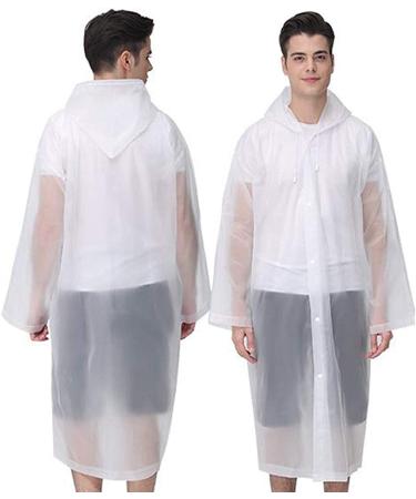Cosowe Reusable Rain Ponchos for Adults - 2 Pack Emergency Raincoats with Hood and Drawstring - White - Buy Online on GoSupps.com
