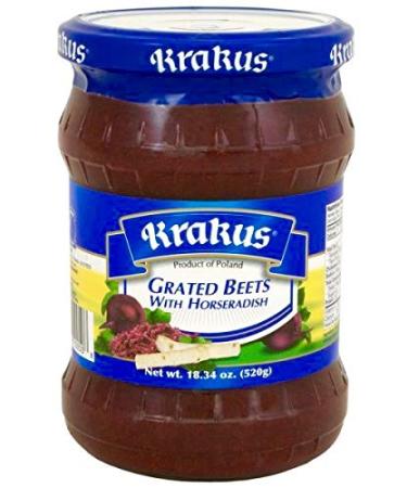 KRAKUS GRATED BEETS WITH HORSERADISH 18.34 fl oz (550 ml). Cwikla z chrzanem. Produkt of Poland.