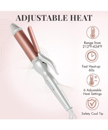 34mm Ceramic Curling Wand for Short to Long Hairstyles - Lily England Rose Gold Curling Tongs - Adjustable Temperature - 2M Swivel Cord - Buy Online on GoSupps.com