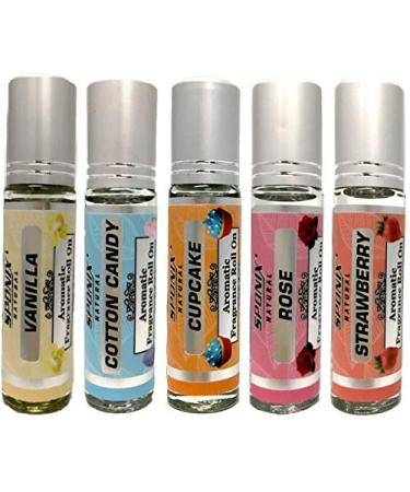Best Fragrance Oil Roll On Gift Set Vanilla Cotton Candy Cupcake Rose and Strawberry 10 mL Each by Sponix