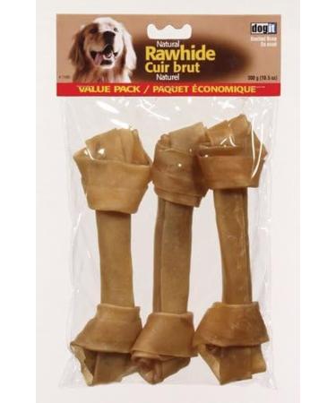 Dogit Rawhide Knotted Bone Large 20-23cm 8-9-Inch 300gm 10.6-Ounce 3-Pack