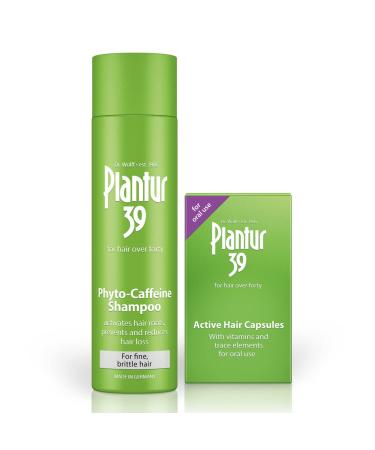 Plantur 39 Caffeine Shampoo and Active Hair Capsules Set | For Fine and Brittle Hair | Prevents and Reduces Hair Loss | Support Hair Growth and Hair Thickening | 250ml Shampoo | 60 Capsules
