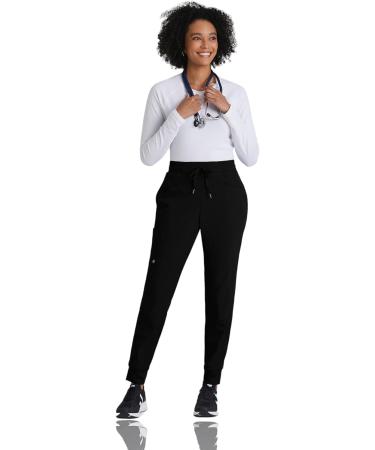 Barco One Boost Women's Scrub Jogger - Mid-Rise 4-Way Stretch Yoga Style Medical Pant - Medium Black - Buy Online on GoSupps.com