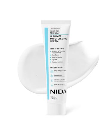 NIDA Youthful Formula Ultimate Moisturizing Cream | Centella Asiatica Niacinamide Hyaluronic Acid Collagen | Wrinkles Fine Lines Dark Spots Dry Skin Redness | 3.38 fl. oz. 100ml (New Formula) Updated Formula