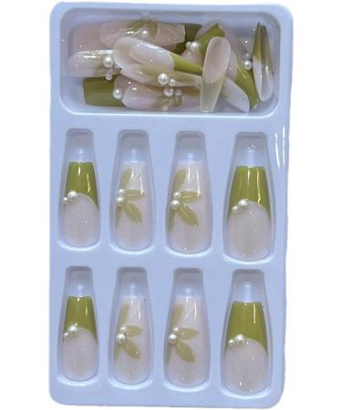 24Pcs/Set Press On Nails Long Ballet Nails With Pearl Natural Fresh Camellia Flowers False Nails Acrylic Fake Nails Full Cover Nails Tips Artificial Finger Manicure Press on nails for Women and Girls - Buy Online on GoSupps.com