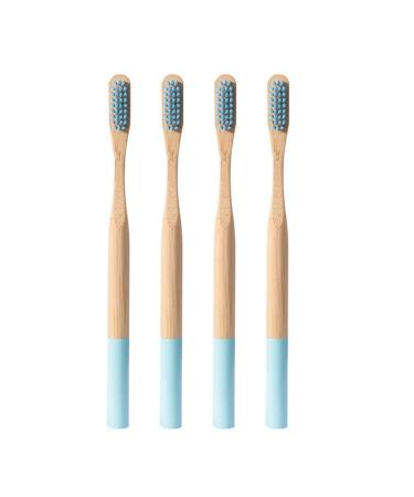 SUPVOX 4pcs Soft Toothbrush Long Handle Bamboo Teeth Brush for Deeply Oral Cavity Cleaning Home Travel Outdoor Adults Kids (Sky Blue)