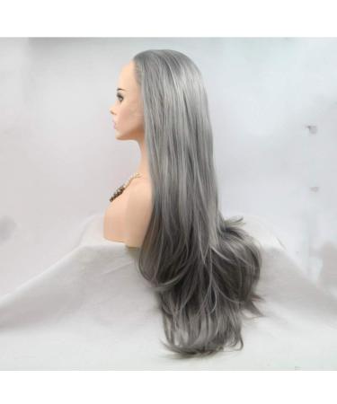 SHIYID Smoky Gray Long Straight Lace Front Wig | Heat Resistant Synthetic Hair for Women - Soft & Stylish - Buy Online on GoSupps.com