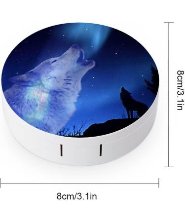 Howling Wolf Round Case For Contact Lens Kit Storage Box with Mirror Printed - Buy Online on GoSupps.com
