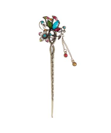 Lurrose Butterfly Hairpin with Tassel Rhinestone Chinese Hair Sticks for Women Girls (Colorful)