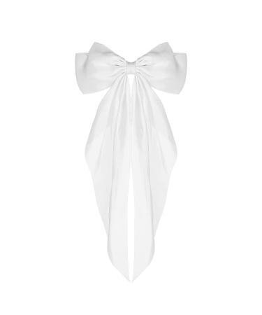 Big Bow Barrettes: Long Tail French Ribbon Hair Pins -Silky Satin Hair Clip for Women & Girls - White - Buy Online on GoSupps.com