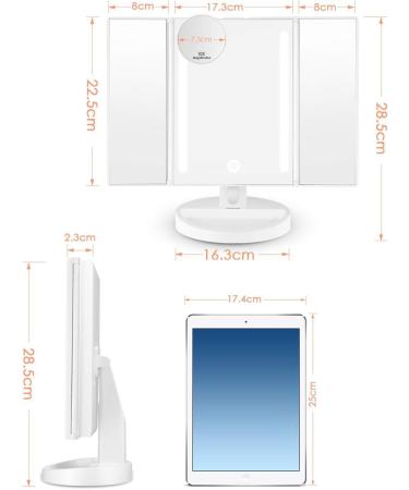 Auxmir Vanity Makeup Mirror with Natural LED Lights 1x/10x Trifold Magnifying Mirror Dual Power Cosmetic Mirror with Touch Screen 180 Brightness Adjustable Lighted Dressing Mirror - Buy Online on GoSupps.com