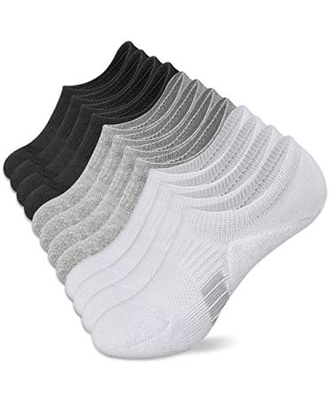 Amutost No Show Socks Womens Athletic cushion Ankle Footies Low Cut Socks 5-6 Pairs 8-10 Grey2white2black2