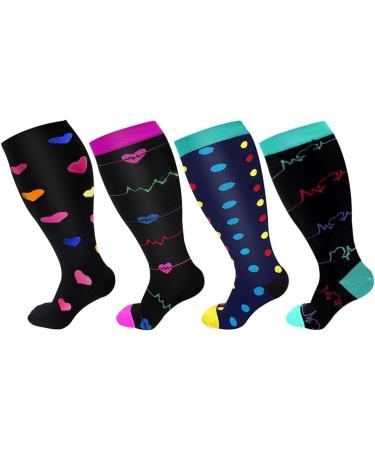 Buy 4 Pairs Oversize Compression Stockings for Women | Colorful Medical Support Socks | Breathable Elastic Nylon Travel & Sports Socks (2XL/3XL/4XL) - Buy Online on GoSupps.com
