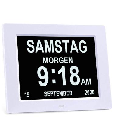 YKALL Digital alarm clock 8 -inch senior clock digital calendar day watch for dementia.
