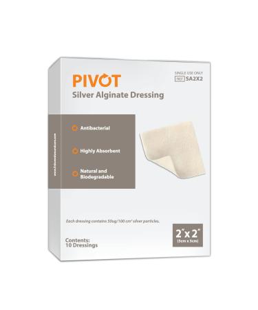 Pivot Silver Alginate Wound Dressing All-Natural First Aid | 2x2 Dressings Box of 10