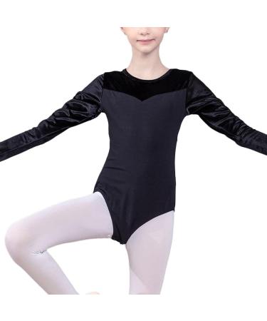 Girls Kids Long Sleeve Velvet Ballet Dance Leotard | Dancewear 5-6 Years Black - Buy Online on GoSupps.com