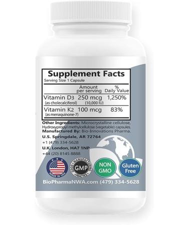 Bio-Innovations Pharmacal D3+K2 10,000IU Capsules - Bone, Neuro, Cardio & Immune Support - Buy Online on GoSupps.com