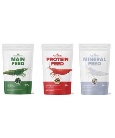 NatureHolic - 3 Pack Shrimp Food - Mainfeed/Proteinfeed/Mineralfeed - Shrimp Food for Aquarium - 3 x 30g