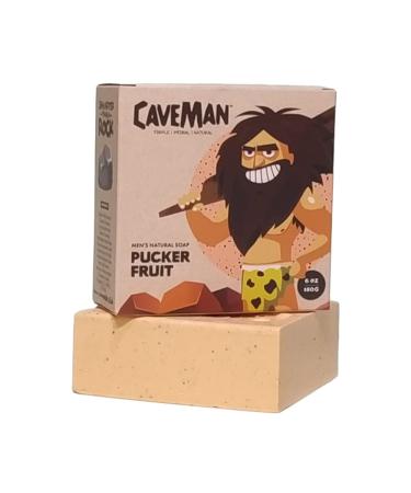 Caveman Men's Natural Soap - PUCKER FRUIT (180g): Moisturizing Exfoliating & Refreshing Bar Soap with Apricot & Cranberry Seed Scrub Aloe Vera Extract and Citrus Essence