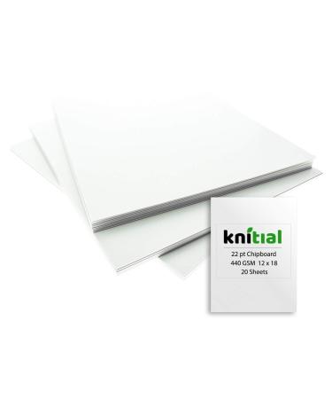 Knitial 22 pt White Chipboard 12 x 18 inch 20 Sheets for Crafts, Backing Boards, Scrapbooking, Frames and More 12 x 18 (20 Sheets)