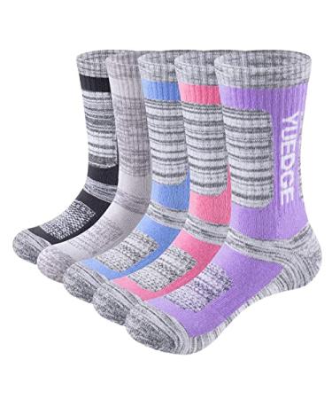 YUEDGE Women's Hiking Socks Performance Cushion Cotton Crew Casual Golf Workout Athletic Socks 5-9 1*(blue/Green/Purple/Red/Yellow)