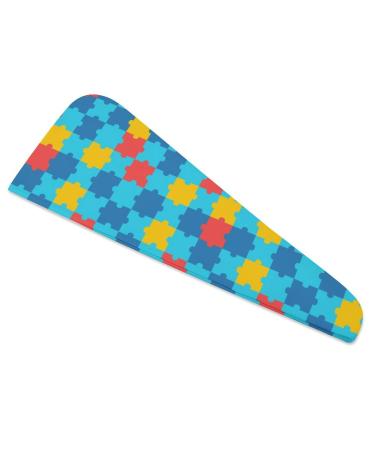 Autism Awarenes Microfiber Hair Towel Wrap for Women 10 Inch X 26 Inch Super Absorbent Hair Turban with Button