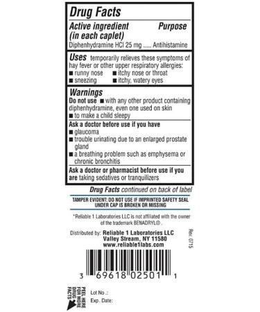 Diphenhydramine 25mg Generic Allergy Medicine Antihistamine - 200 Capsules (2 Bottles) - Buy Online on GoSupps.com