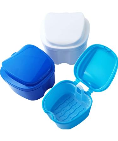 GXXMEI 3PCS Denture Case Denture Cup with Strainer Denture Bath Box Case False Teeth Storage Box with Basket Net Container Holder for Travel