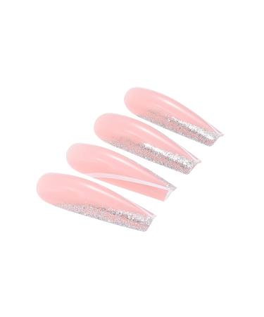Brishow Pink Artificial Nails - Long French Glitter Press-On Ballerina Acrylic Nails - 24 Premium Stick-On Fake Nails for Women & Girls - Buy Online on GoSupps.com
