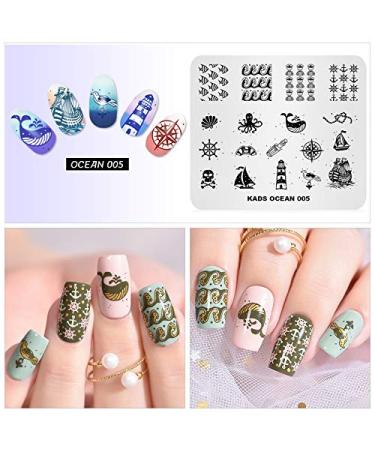Ocean Blue Nail Art Stamping Template - Multi-Pattern Design with Marine Lighthouse Fish & Anchor | OC005 - Buy Online on GoSupps.com