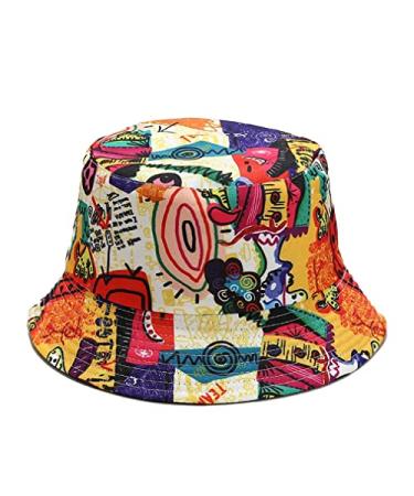 Quanhaigou Bucket Hat for Men Women Packable Reversible Printed Sun Hats Fisherman Outdoor Summer Travel Hiking Beach Caps Colorful Graffiti