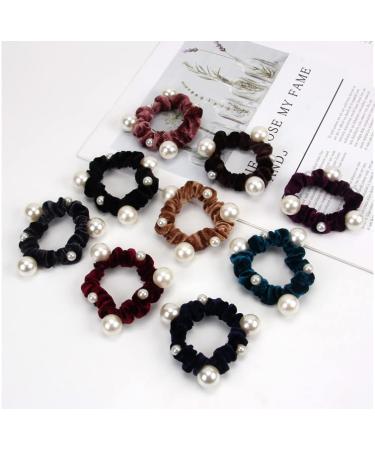 10 Piece Artificial Pearl Hair Gums - Velvet Elastic Hair Ties & Ponytail Holders for Women & Girls | Stylish Hair Accessories - Buy Online on GoSupps.com