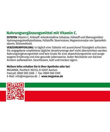 MEGAMAX Nutrition Plant-Based Vitamin C IMMUN Retard 1000 mg - High Dose Vegan Lactose-Free & Gluten-Free - 100 Tablets for Immune Support - Buy Online on GoSupps.com