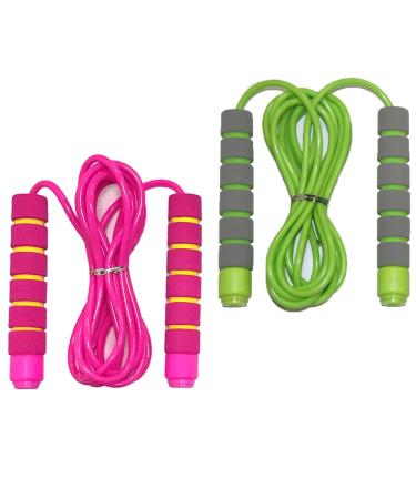 Jump Rope for Kids - Adjustable Soft Skipping Rope with Skin-Friendly Foam Handles for Kids, Boys, Girls, Children - Outdoor Fun Activity, Great Party Favor, Exercise Activity & Fitness Pink-Green