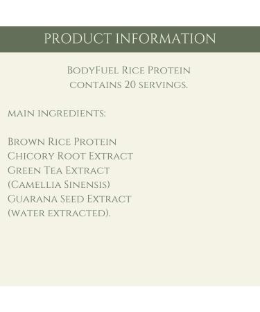 BodyFuel Brown Rice Protein Powder with Chicory, Green Tea & Guarana Extract 500g | Vegan & Hypoallergenic Complementary Supplements - Buy Online on GoSupps.com