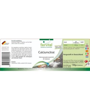 Fairvital Calcium Citrate 300mg - Vegan High Dosage - 90 Tablets - Pure Substance - Buy Online on GoSupps.com