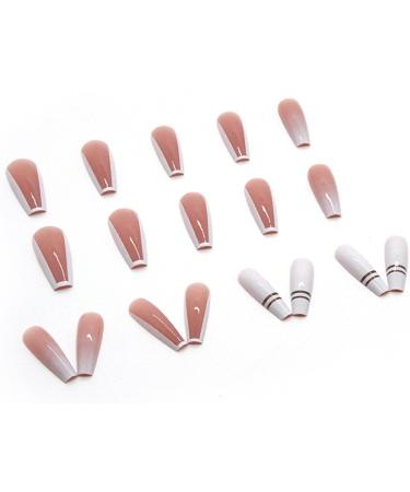 Justotry 24 Pcs Marble Fake Nails - Long Milky White French Press on Nails | Medium Ballerina Stick on Nails for Women | Acrylic Coffin False Nails with Glue - Nail Art - Buy Online on GoSupps.com