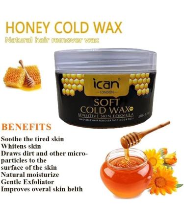 ICAN London Honey Soft Cold Wax Kit - Hair Removal for Face, Legs & Body - 2 x 500ml + Free 50 Wax Strips & 1 Spatula - Buy Online on GoSupps.com