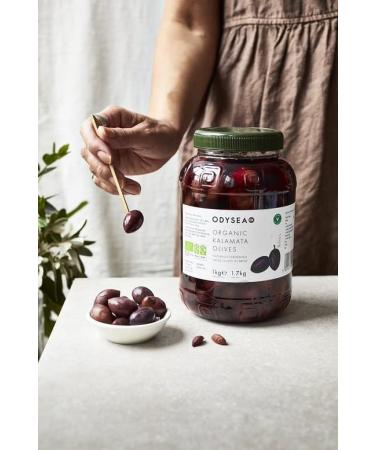 Odysea Organic Unpitted Kalamata Olives in Brine 1kg - Premium Quality Greek Olives - Buy Online on GoSupps.com